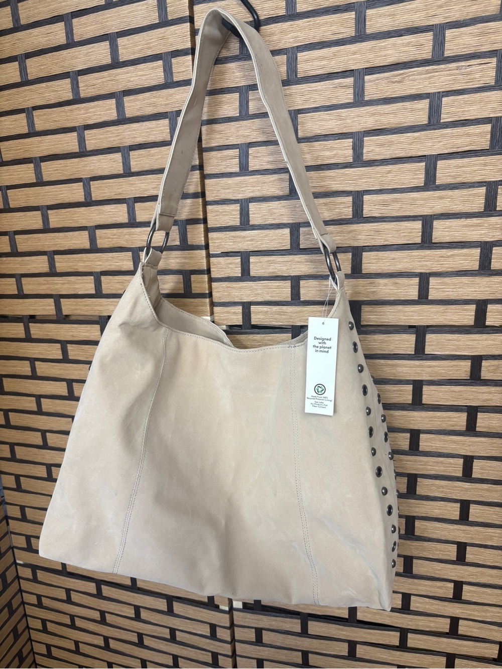No boundaries tan studded shoulder handbag